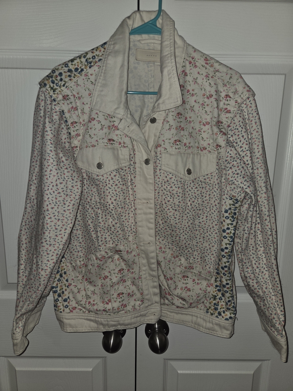 Blank NYC Cream Floral Patchwork Jean Jacket